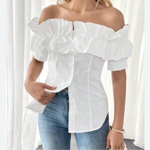 STYLEWE White Ruffled Off-Shoulder Blouse